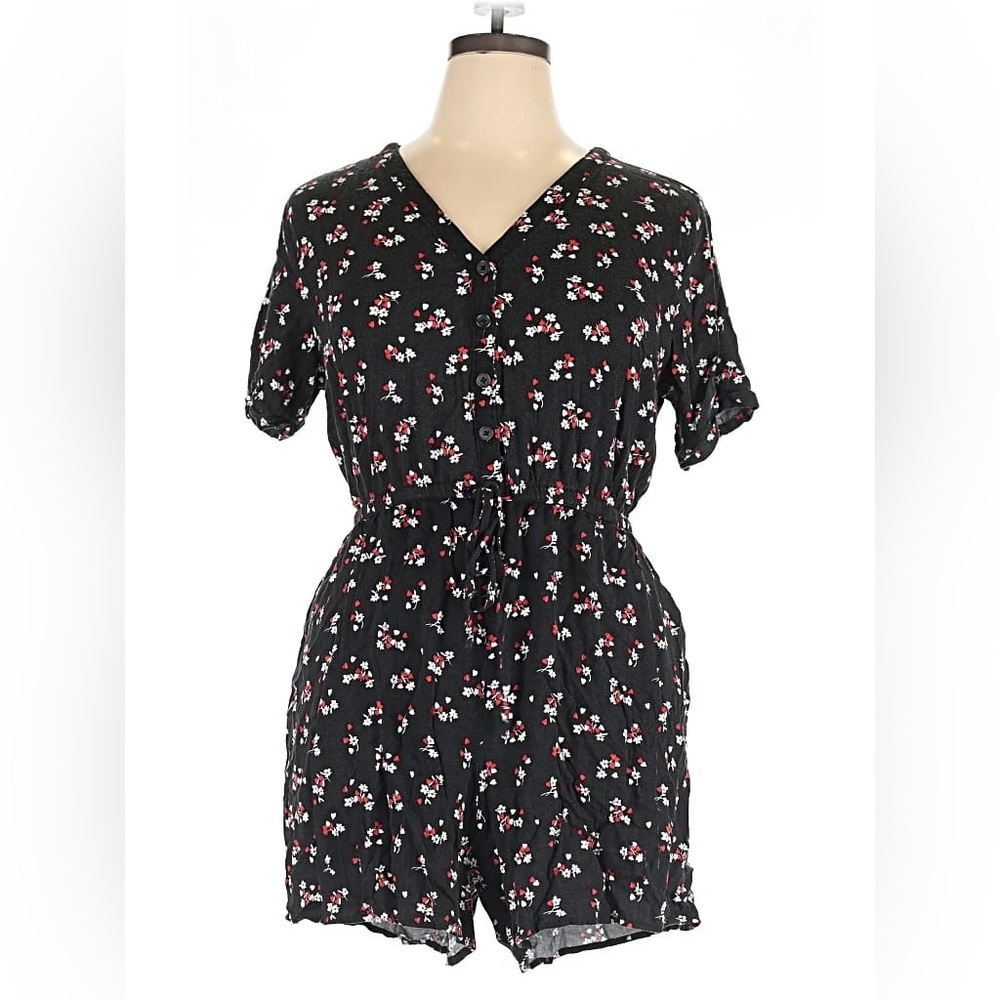 Torrid Black Romper with Floral Accents